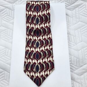 New Haven Neckwear Necktie‎ Mens Silk 56" Blue,Brown, Maroon,Geometric Patterned